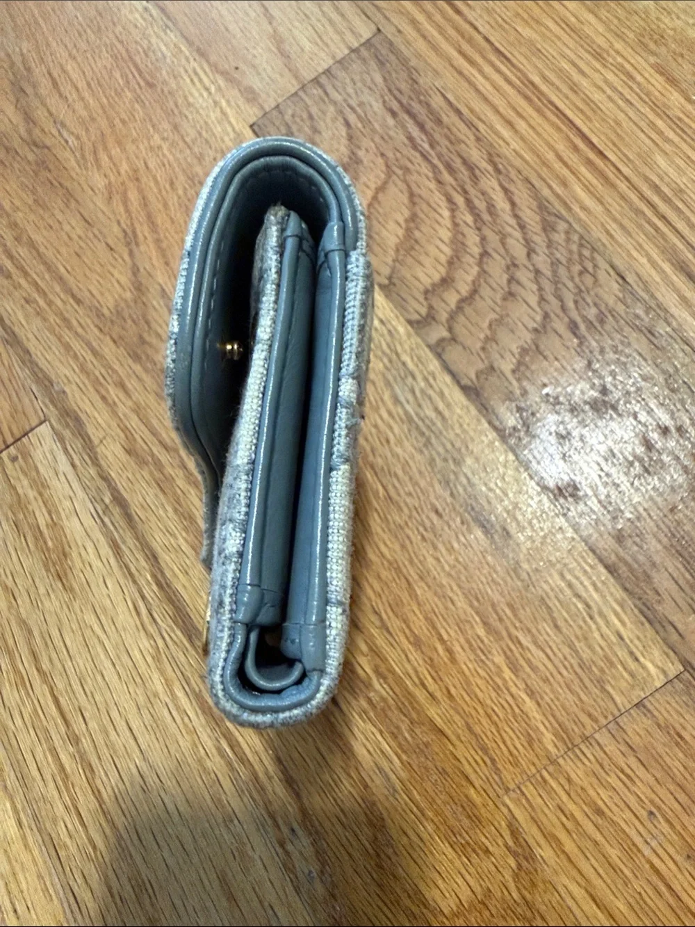 Dior Grey Monogram Canvas Trifold Wallet with Gold 'D' Accent